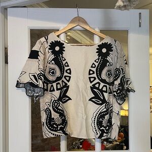 Calligraphie Black and Cream Paisley Women's Blouse